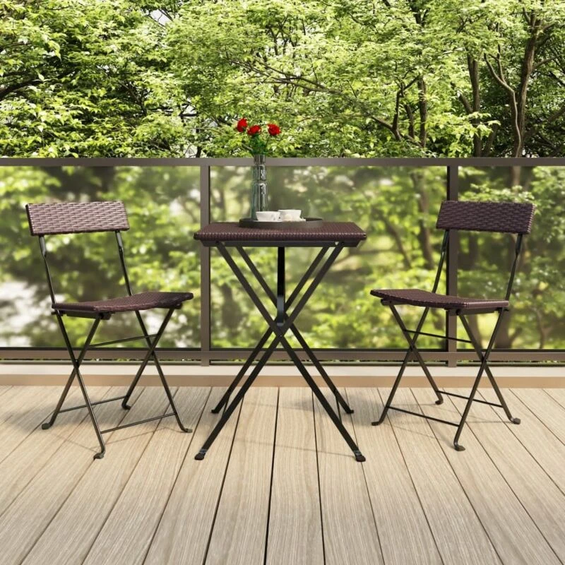 Image of VIDAXL Folding Bistro Chairs 2 pcs Brown Poly Rattan and Steel Vidaxl 8720845689988