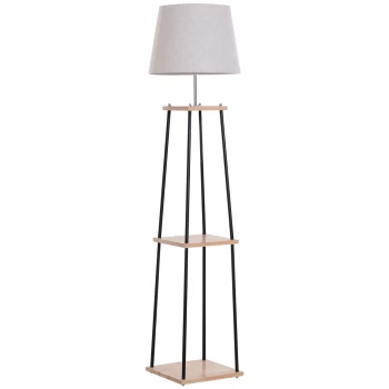 Image of HOMCOM Metal Tripod Floor Lamp w/ 3-Tier Shelves Foot Switch Modern Stylish E27 Lampshade Base Functional Duo Design