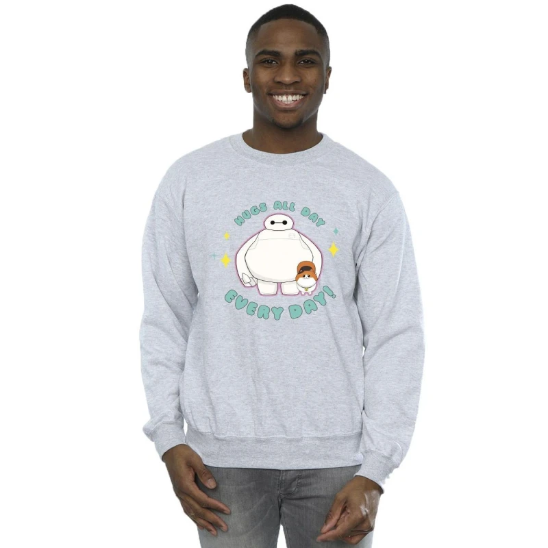 Image of Disney Men Big Hero 6 Baymax Hugs Everyday Sweatshirt in Grey Size: Small Grey S Male 5059934899049