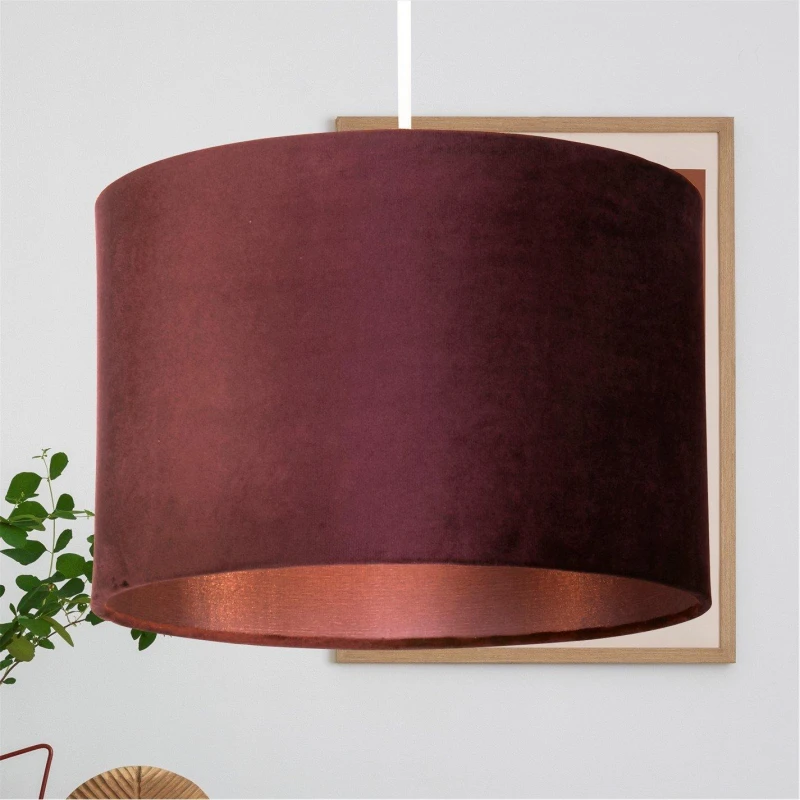 Image of SO'HOME 30cm Plum Velvet Drum Shade with Silk Liner Plum ONE SIZE