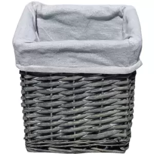 Image of Small Wicker Willow Storage Basket With Cloth Lining [Grey square 20x20x20,SQUARE]