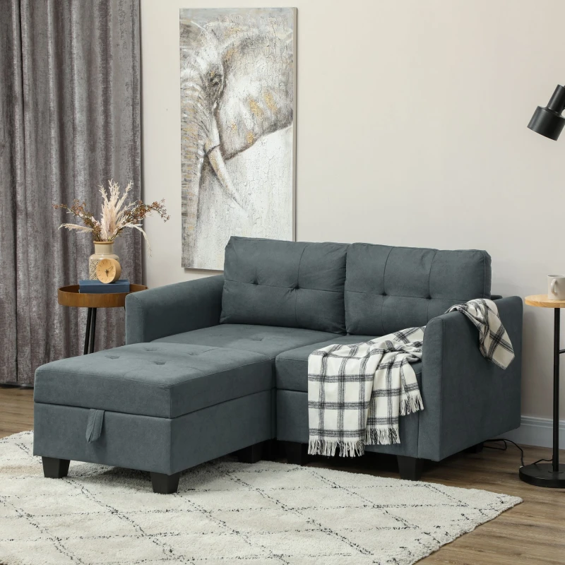 Image of HOMCOM HOMCOM Modular Sectional Sofa with Storage, 2 Seater Sofa Set, Dark Grey Dark Grey One Size Unisex 5061025074693