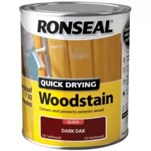 Image of Ronseal Quick Drying Exterior Woodstain - Dark Oak - Gloss - 750ml - Dark Oak