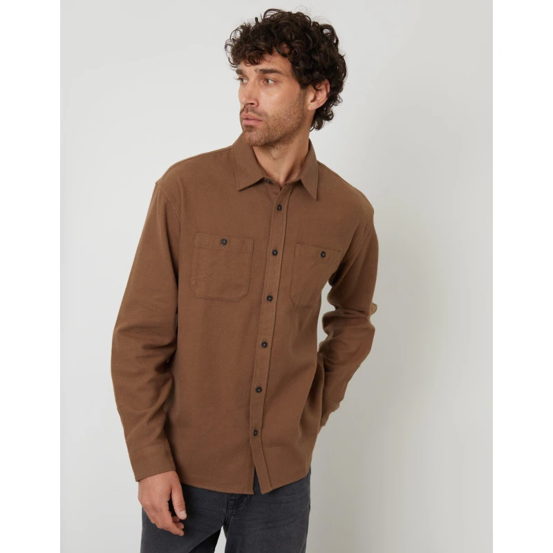 Image of Threadbare Threadbare Men Cotton Flannel Relaxed FiT-Shirt in Brown Size: Medium Brown M Male 7625915180994