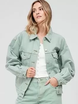 Image of Levis 90's Trucker Denim Jacket - Botanical Oak Leaf Trucker, Green Size M Women