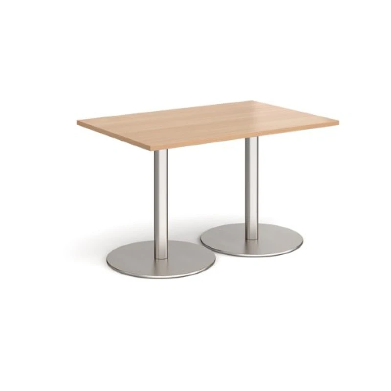 Image of Monza Rectangular Cafe and Bistro Dining Table with Flat Round Brushed Steel Base - Top 1200mm x 800mm - Beech