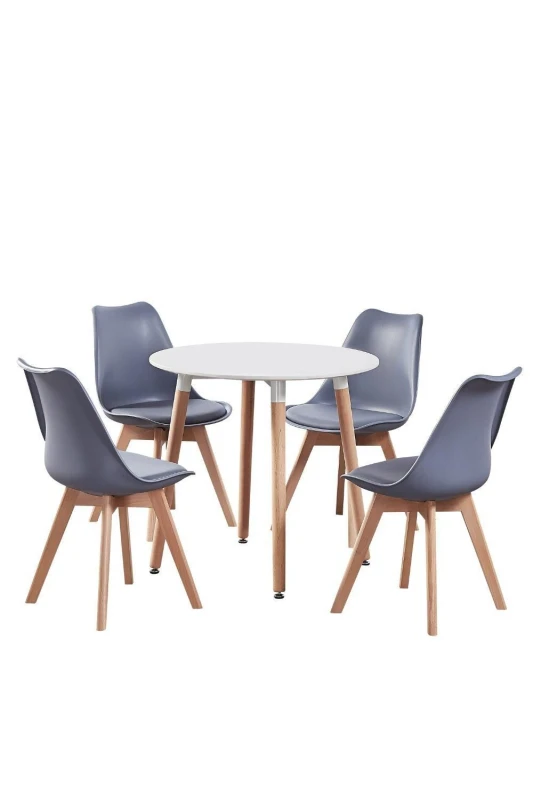Image of Life Interiors Life Interiors 5PCs Dining Set - a Round Dining Table & Set of 4 Lorenzo Tulip chairs with Padded Seat in Grey Grey One Size Unisex 506