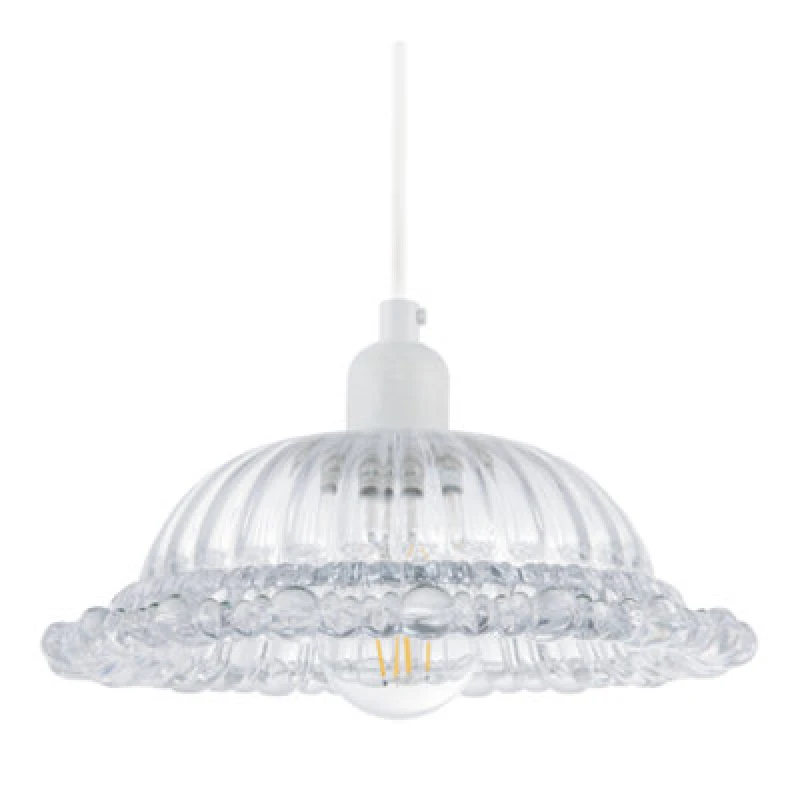 Image of Happy Homewares Designer Clear Line Ribbed Glass Pendant Lamp Shade With Moulded Edge