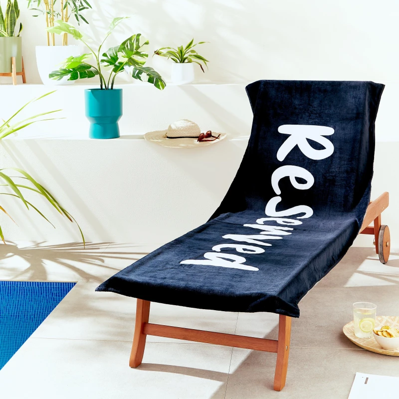 Image of Catherine Lansfield 'Reserved' Beach Sun Lounger Towel Black unisex