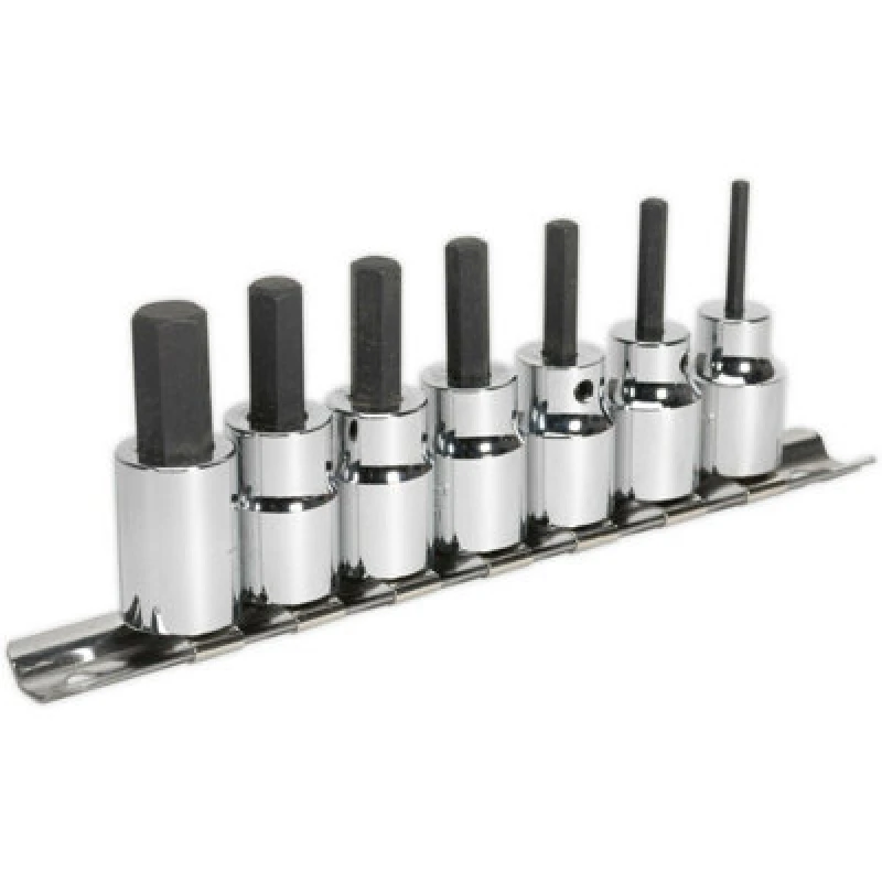 Image of Loops 7pc Hex Socket Bit Set 3/8" Square Drive 3mm to 10mm - 48mm Long Shaft S2 Steel Metallics
