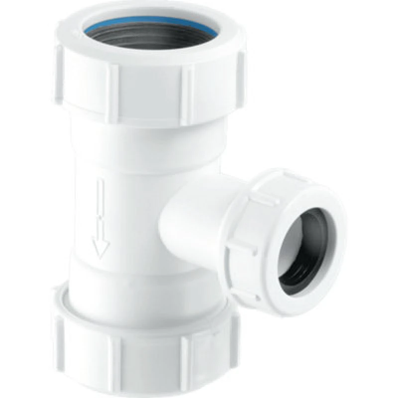 Image of McAlpine V33T-FP Tee Piece with Universal Connection to flush pipe at both ends x 19/23mm Universal Connection White