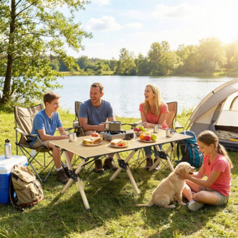 Image of Outsunny 4ft Folding Camping Table, Picnic Table With Roll Up Top, Brown