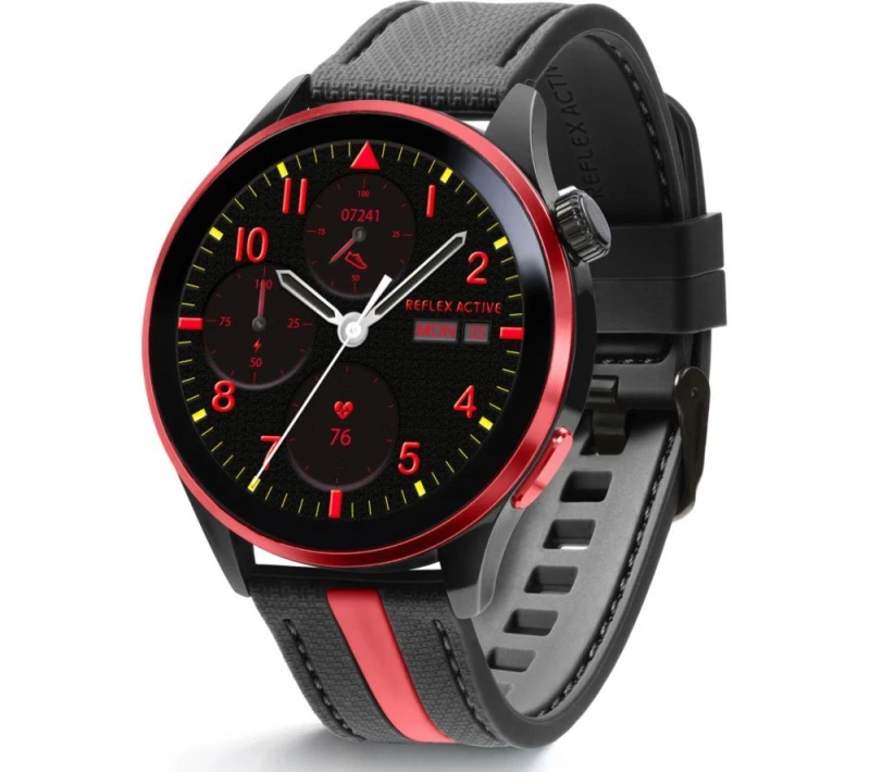 Image of REFLEX ACTIVE Series 54 Smartwatch Black with Black & Red Silicone Strap, Black,Red 5018479161967