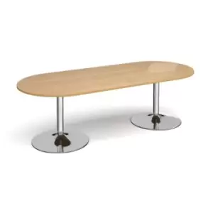 Image of Trumpet base radial end boardroom table 2400mm x 1000mm - chrome base and oak top
