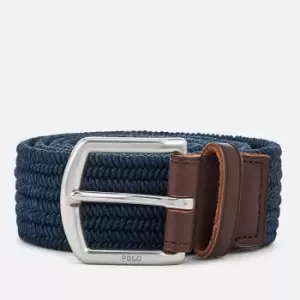 Image of Polo Ralph Lauren Mens Braided Fabric Stretch Belt - Navy - XL - Blue