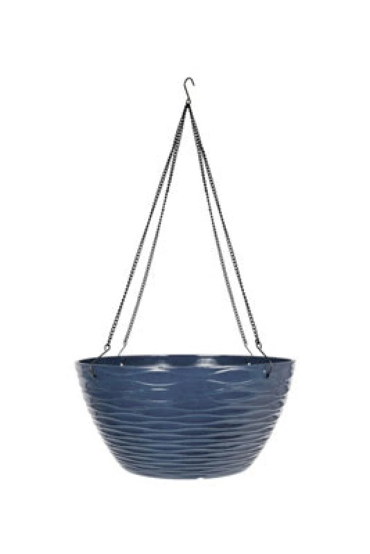 Image of La Hacienda Pot Planter Indoor Or Outdoor Lightweight Recycled Plastic Garden Windermere Hanging Basket - L35 X W35 X H17cm - Blue