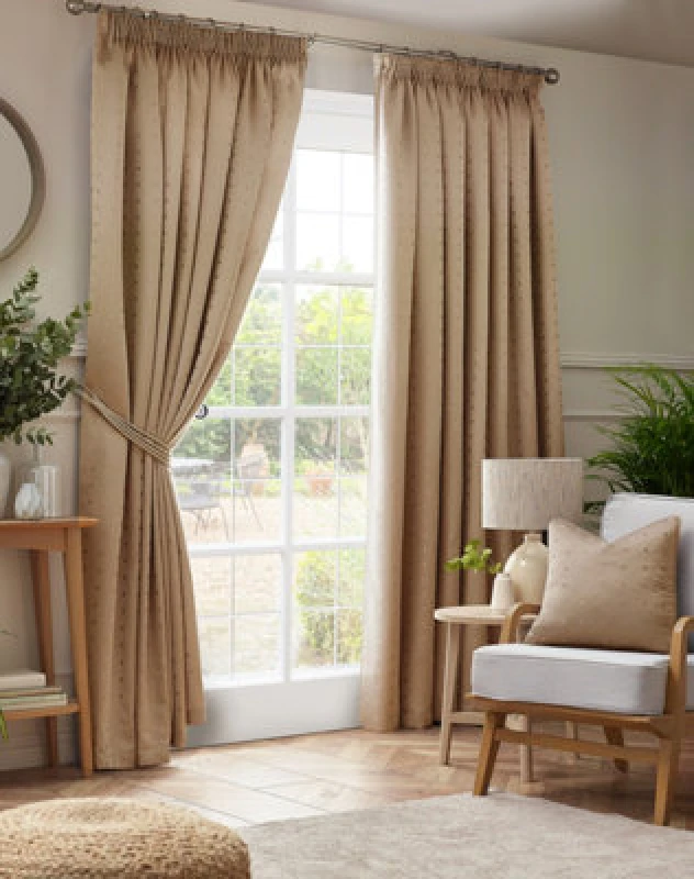 Image of Luxury Living Adi Lined Pencil Pleat Curtains Beige