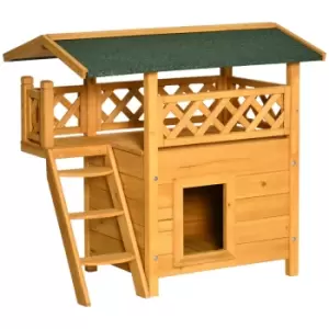 Image of Pawhut Cat House With Balcony - Brown
