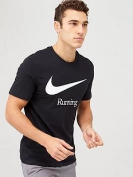 Image of Nike Dry HBR Running T-Shirt - Black/White, Size S, Men