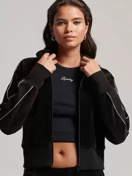 Image of Superdry Code S Logo Velour Track Top - Black, Size 10, Women