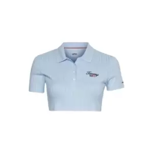 Image of Tommy Jeans Tjw Super Crop Rwb Script Polo - Blue