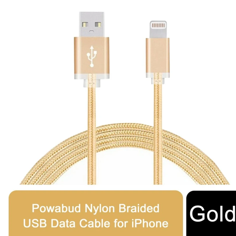 Image of FX FX Powabud Nylon Braided USB Data Cable - Gold - Fast Charging - Compatible with iPhone & iPad