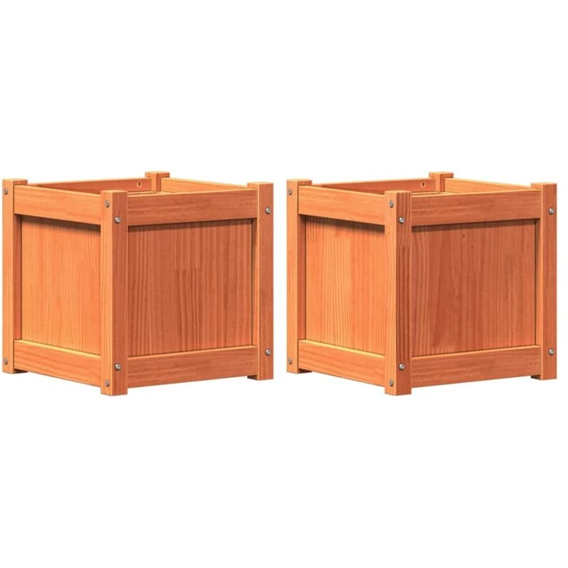 Image of vidaXL Garden Planters 2pc Wax Brown Solid Wood Pine, Brown 837409
