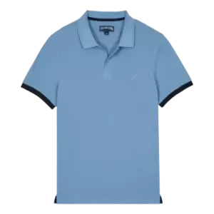 Image of Men Cotton Pique Polo Shirt Solid - Palatin - Blue - Size XL - Vilebrequin