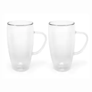 Image of Double Wall Glass Mug for Coffee or Tea Large 400ml with Handle in A Set of 2