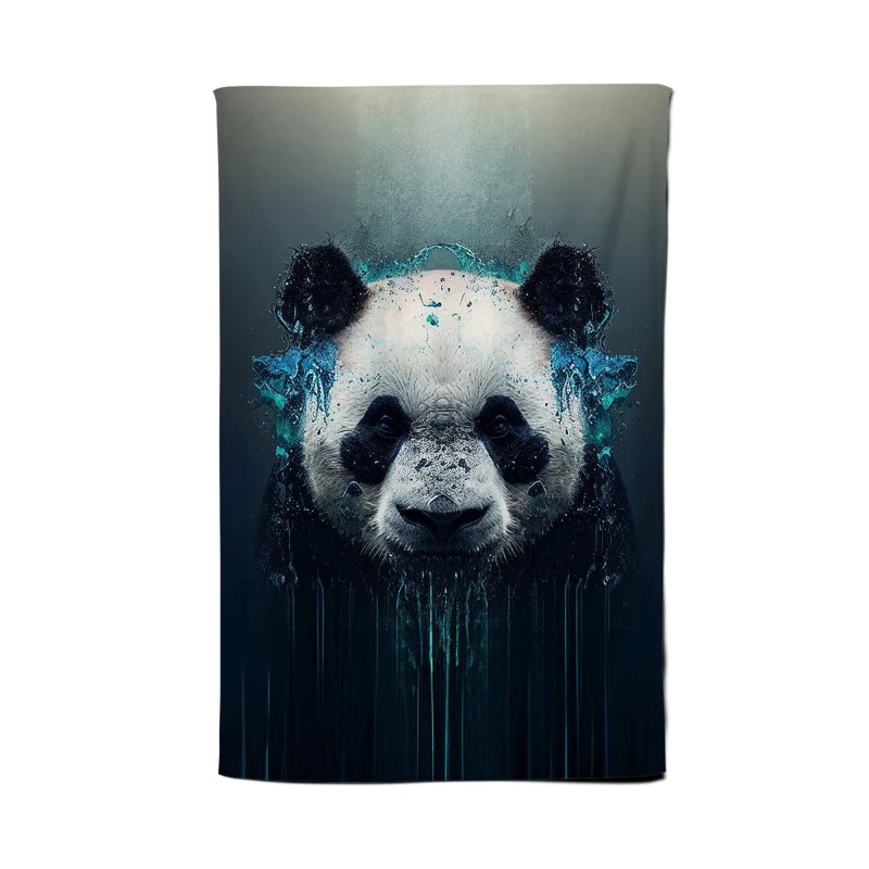 Image of Warren Reed - Designer Panda Face Splashart Dark Background Tea Towel in Blue Blue Unisex