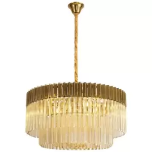 Image of Luminosa Poland Ceiling Pendant Round 12 Light E14, Brass, Cognac Sculpted Glass, Item Weight: 25.4kg