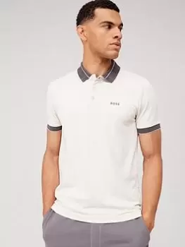 Image of BOSS Paule Contrast Polo Shirt, White, Size S, Men