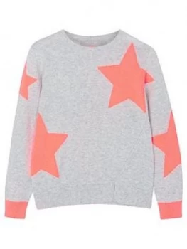 Image of Mintie by Mint Velvet Girls Star Jumper - Grey/Neon Orange, Grey, Size Age: 3-4 Years, Women
