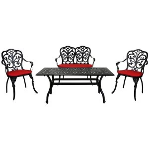 Image of Charles Bentley Cast-Aluminium Lounge Set with Red Cushions