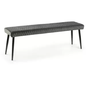 Image of Freda Low Dining Bench Grey Velvet Fabric Upholstered Black Metal
