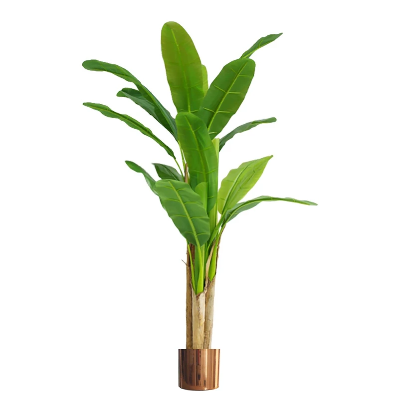 Image of N/A 180cm Artificial Banana Tree Tropical Plant Copper Metal Planter