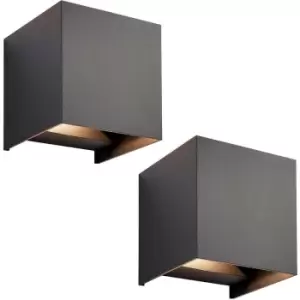 Image of 2 PACK Twin Outdoor IP44 Cube Wall Light - 2 x 5.5W CCT LED - Matt Black