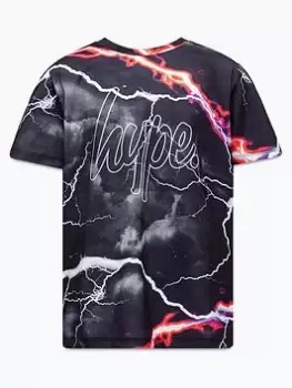 Image of Hype Boys Black Smokey Storm Outline Script T-Shirt, Black, Size 9-10 Years