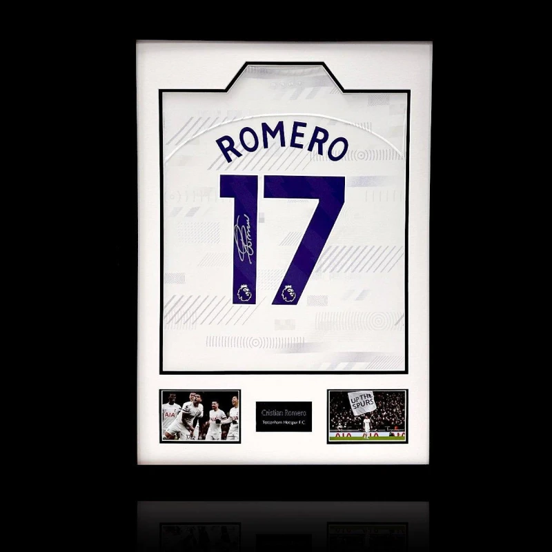 Image of The Fan Cave Cristian Romero Signed Tottenham Hotspur Shirt Pre White unisex 850mm x 60