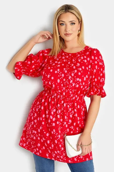 Image of Yours Printed Peplum Top Red