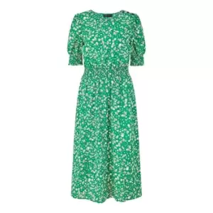 Image of Mela London Green Floral Ruched Waist Midi Dress - Green