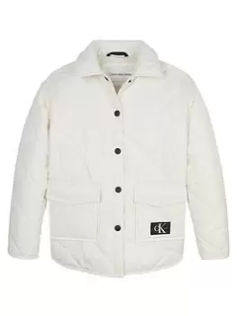 Image of Calvin Klein Jeans Girls Quilted Wide Overshirt Jacket - Off White, Size 16 Years, Women