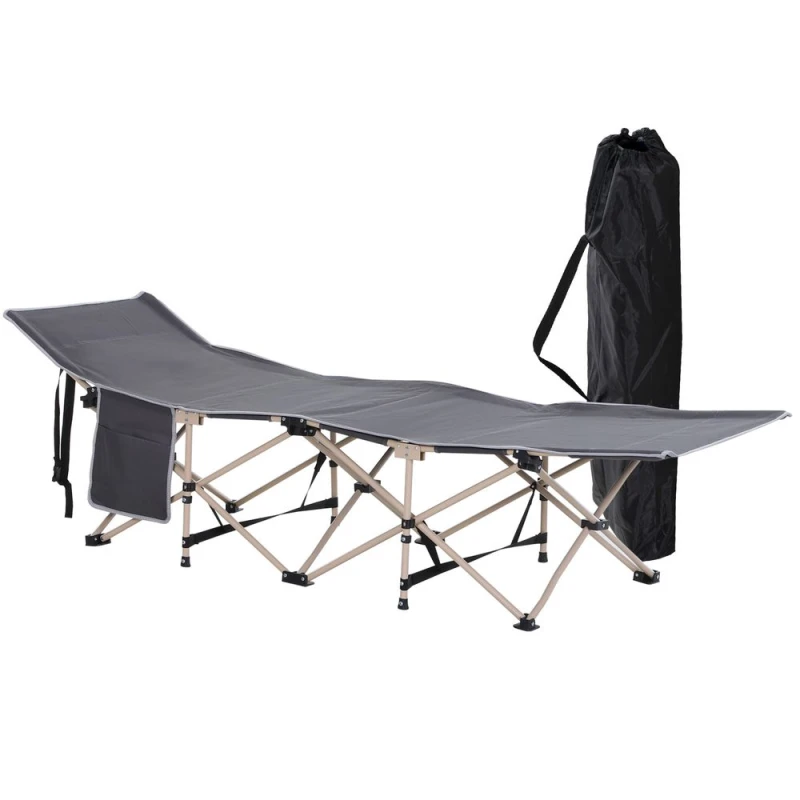 Image of Outsunny Single Portable Outdoor Military Sleeping Bed Camping Cot Grey
