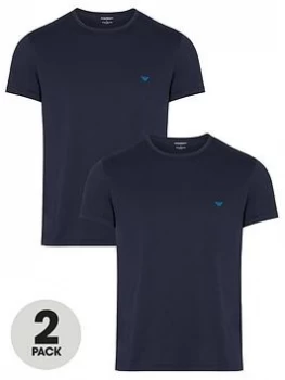Image of Emporio Armani 2 Pack Pure Cotton Regular Fit T-Shirt Navy Size M Men