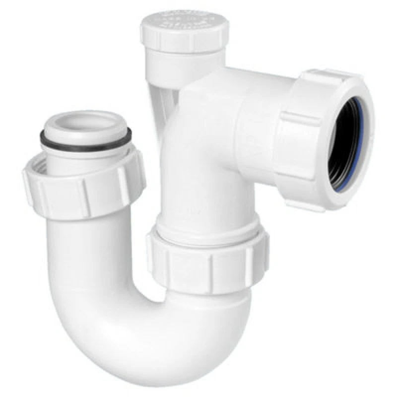 Image of McAlpine BT3V Tubular Swivel Low Inlet 'P' Trap with Anti-Syphon Valve. (Silentrap) White