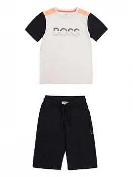 Image of Hugo Boss Logo T-Shirt and Bermuda Shorts Set White/Black Size 14 Years Boys