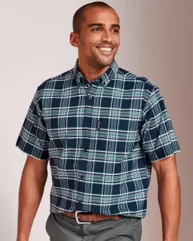 Image of Cotton Traders Mens Guinness Short Sleeve Oxford Check Shirt in Blue