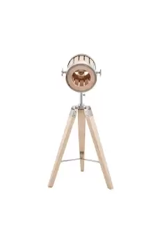 Image of Silver Metal and Natural Wood Marne Head Slatted Tripod Floor Lamp