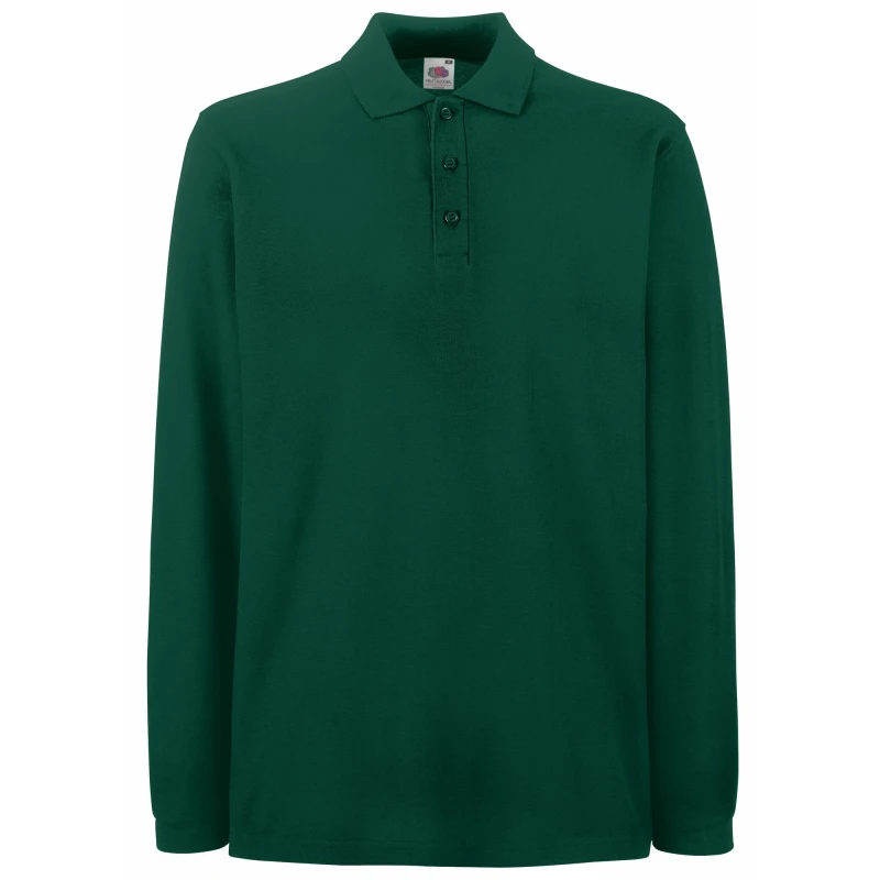 Image of Fruit Of The Loom Fruit of the Loom Men Premium Long Sleeve Polo Shirt in Green Size: Small Green S Male 5055747700190