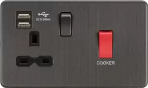 Image of KnightsBridge Screwless 45A DP Switch & 13A Switched Socket with Dual USB Charger 2.4A - Smoked Bronze